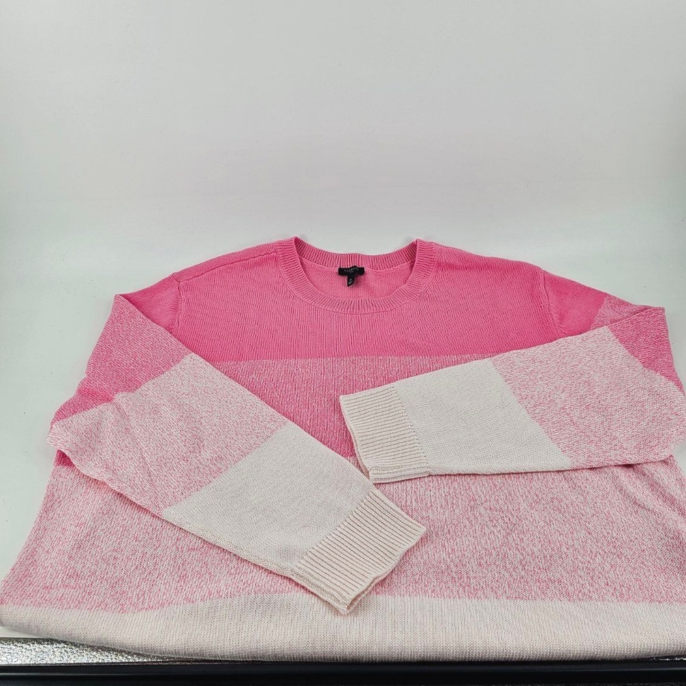 Talbots Sweater Women Plus 2X Pink Ombre Colorblock Cotton Crewneck Pullover